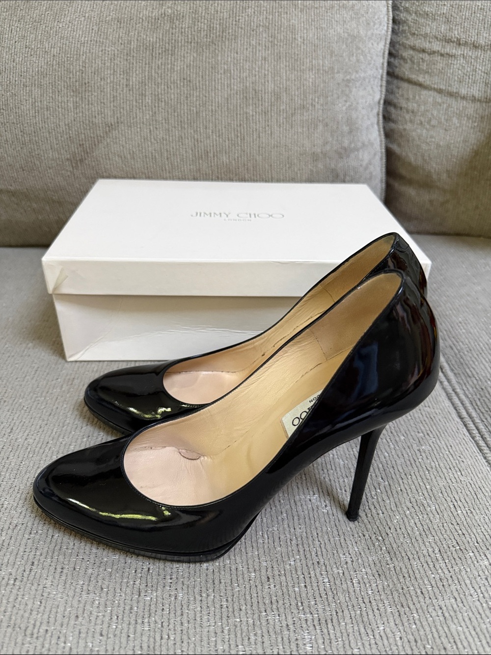 Jimmy Choo Black Patent Leather Pointed-Toe Stiletto Heels